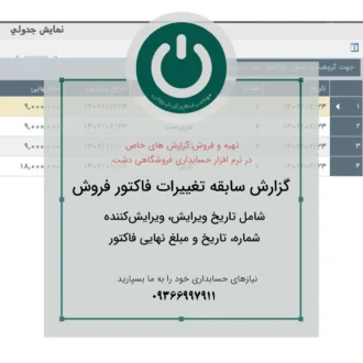 گزارش تغییرات فاکتور فروش دشت؛ ✅تاریخ ویرایش، ویرایش‌کننده، شماره،مبلغ نهایی فاکتور. کاربردی و قابل رهگیری برای کنترل فروش. 09366997911