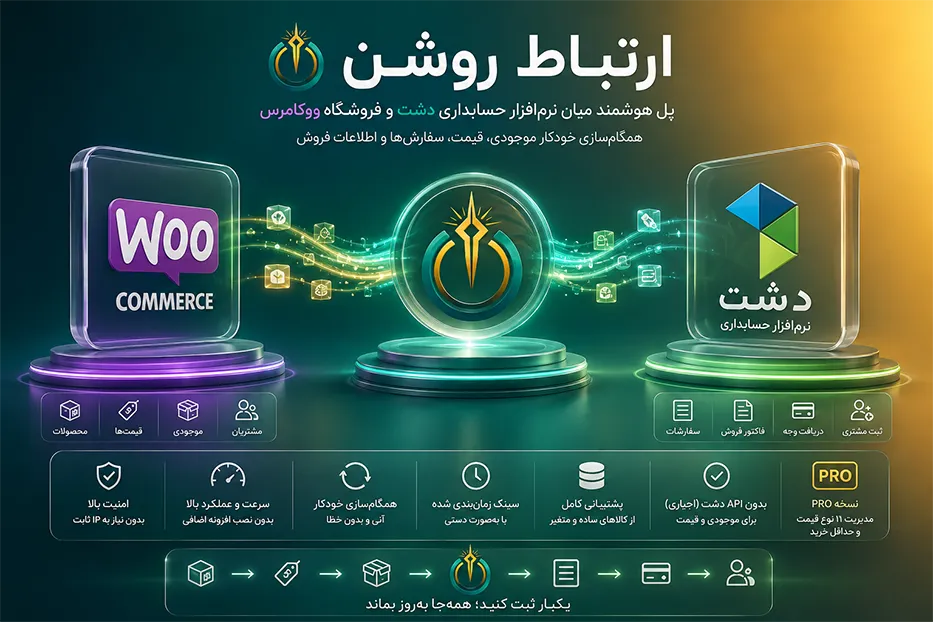 ارتباط روشن اتصال نرم‌افزار حسابداری دشت به ووکامرس همگام‌سازی موجودی، قیمت و فاکتور 2